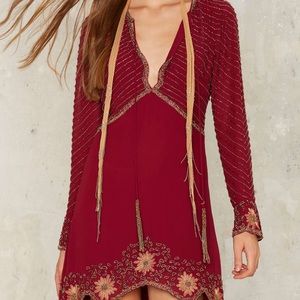 Nasty Gal Collection Burgundy Beaded Mini Dress